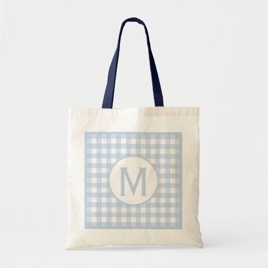 Tote Bag Simple Basic Jean Bleu Gingham Monogramme Évanoui (Devant)