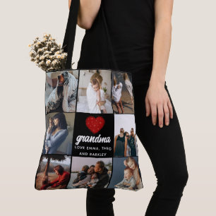 Tote Bag Simple Chic Red Heart 8 Photo Collage grand-mère