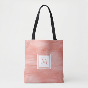Tote Bag Simple Corail rose subtil Marbre Moderne Monogramm