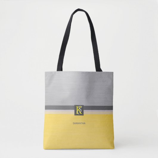 Tote Bag Simple deux tons jaune et gris Initiales Monogramm (Devant)
