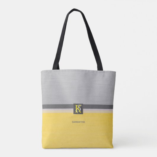Tote Bag Simple deux tons jaune et gris Initiales Monogramm (Dos)