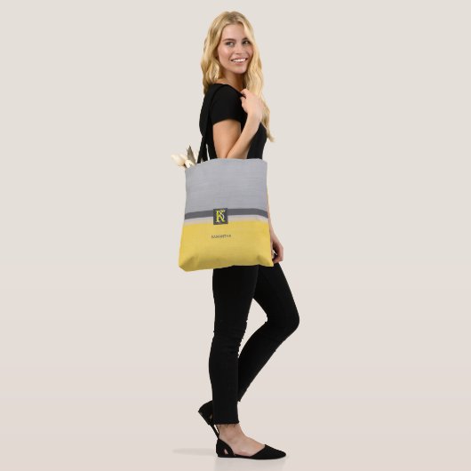 Tote Bag Simple deux tons jaune et gris Initiales Monogramm (Sur le modèle)