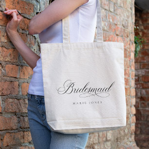 Tote Bag Simple Élégant Script noir & blanc Bridesmaid