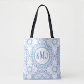 Tote Bag Simple Floral Navy bleu Monogramme Mandala Motif (Devant)