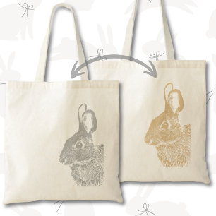 Tote Bag Simple Lapin Gris et Brun Double Face Minimaliste