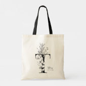 Tote Bag Simple lettre noire et blanche T rustique fleurie (Dos)