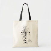 Tote Bag Simple lettre noire et blanche T rustique fleurie (Devant)