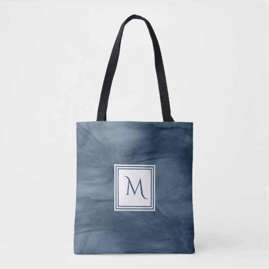 Tote Bag Simple Marine Bleu Marbre subtil Monogramme modern (Devant)