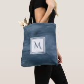 Tote Bag Simple Marine Bleu Marbre subtil Monogramme modern (De près)