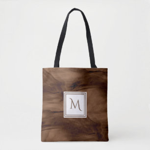 Tote Bag Simple Marron Foncé Marbre Subtil Monogramme Moder