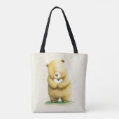 Tote Bag Simple mignonne ours triste tenant une oeuvre card (Dos)