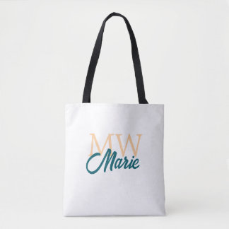 Tote Bag simple minimal add name monogram orange blue bold