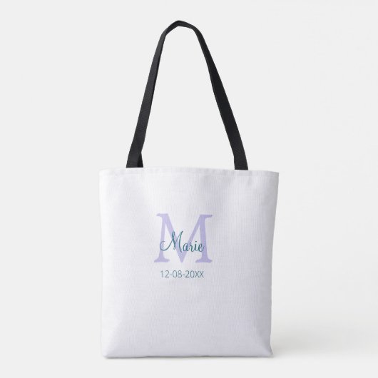 Tote Bag simple minimum ajouter nom monogramme violet vert  (Dos)