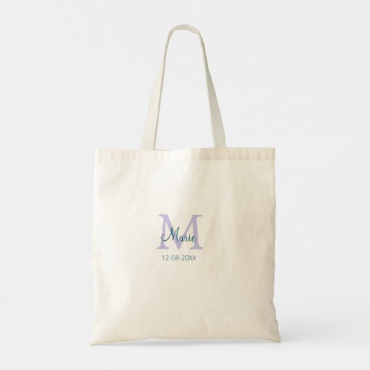 Tote Bag simple minimum ajouter nom monogramme violet vert  (Dos)