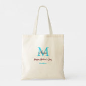 Tote Bag simple minimum jour mère bleu monogramme rose nom (Dos)