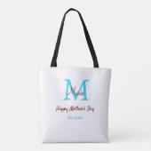 Tote Bag simple minimum jour mère bleu monogramme rose nom (Dos)
