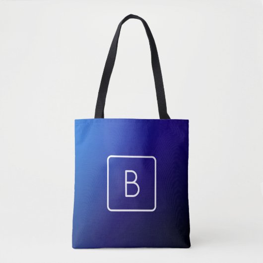 Tote Bag Simple moderne bleu foncé Ombre dégradé et monogra (Devant)