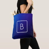 Tote Bag Simple moderne bleu foncé Ombre dégradé et monogra (De près)
