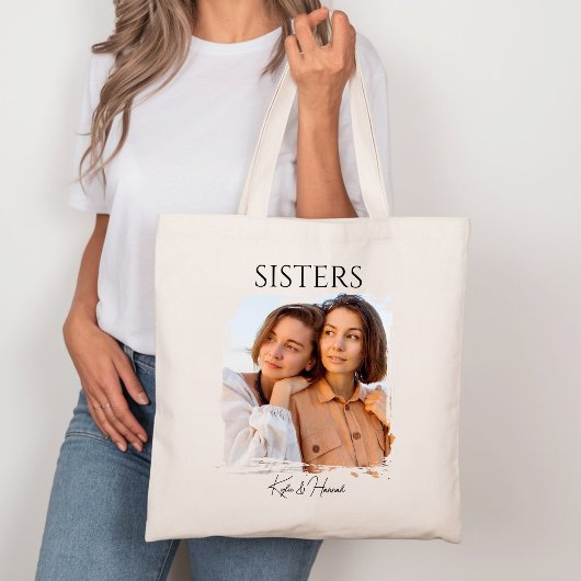 Tote Bag Simple moderne Calligraphie Soeurs Photo
