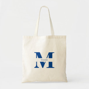 Tote Bag Simple Moderne Élégant Bleu Monogramme Personnalis