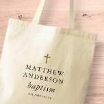 Tote Bag Simple moderne Elegant Cross Baby Baptism<br><div class="desc">Le design se compose d'une simple typographie avec des polices sans serif et serif.</div>