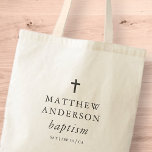 Tote Bag Simple moderne Elegant Cross Baby Baptism<br><div class="desc">Le design se compose d'une simple typographie avec des polices sans serif et serif.</div>