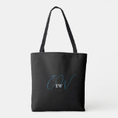 Tote Bag Simple moderne élégant noir et blanc Monogramme (Dos)