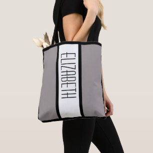 Tote Bag Simple moderne Minimaliste Nom personnalisé Gris G