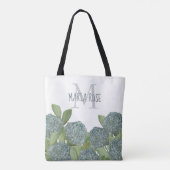 Tote Bag Simple Monogramme Floral Bleu Hydrangée Fleur (Dos)