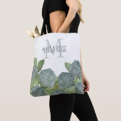 Tote Bag Simple Monogramme Floral Bleu Hydrangée Fleur (De près)