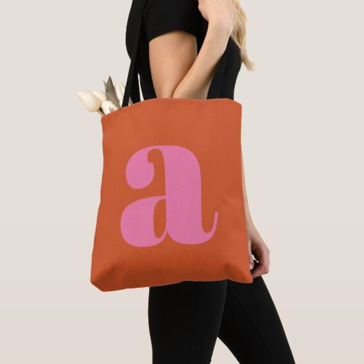Tote Bag Simple Monogramme Initiale Bohème Rose Orange Gras (De près)
