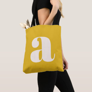 Tote Bag Simple Monogramme Initiale Retro Gras Jaune D'été