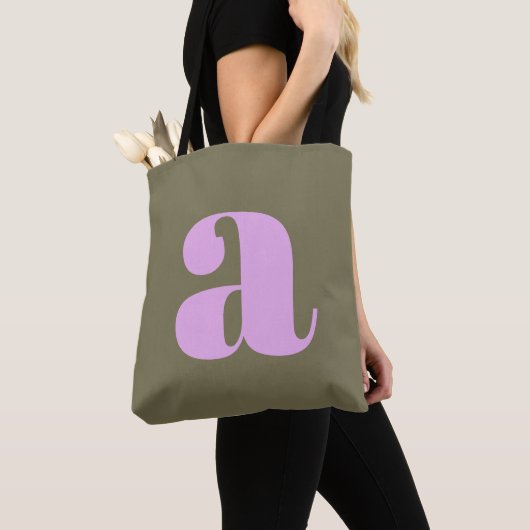 Tote Bag Simple Monogramme Initiale Rétro Gras Olive et Lil (De près)