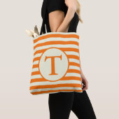Tote Bag Simple Monogramme rayé beige et orange (De près)
