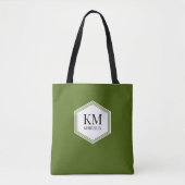 Tote Bag Simple Monogramme Vert Nom Personnalisé Moderne (Devant)