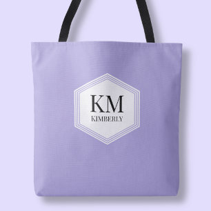 Tote Bag Simple Monogramme Violet Moderne Nom Personnalisé