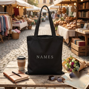 Tote Bag Simple noir personnalisé Ajoutez votre nom Élégant