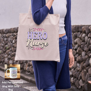 Tote Bag Simple Nurse Héros Typographie Rose & Violet