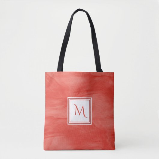 Tote Bag Simple rouge orange subtil marbre moderne Monogram (Devant)