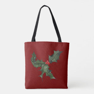 Tote Bag Simple Rouge Profond & Vert Nommé Aquarelle Holly