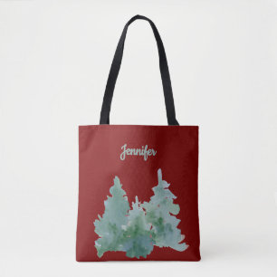 Tote Bag Simple sapin de Noël nommé Deep Red & Green