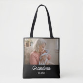 Tote Bag Simple Script Grandma Est. Photo Year Black (Devant)