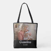 Tote Bag Simple Script Grandma Est. Photo Year Black (Dos)