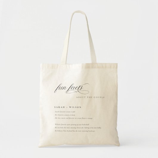 Tote Bag Simple Script noir blanc Mariage faits amusants (Devant)