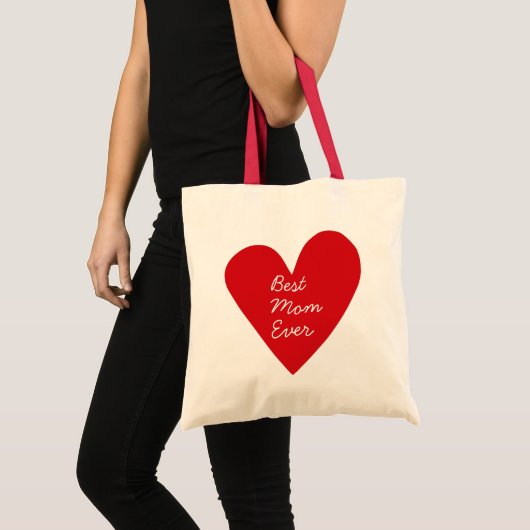 Tote Bag Simple Script Red Heart Best Mom Ever Mothers Day (Devant (produit))