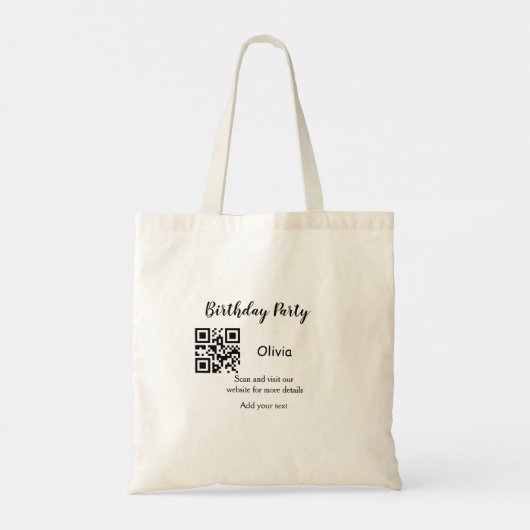 Tote Bag Simple site de fête d'anniversaire code-barres QR  (Dos)