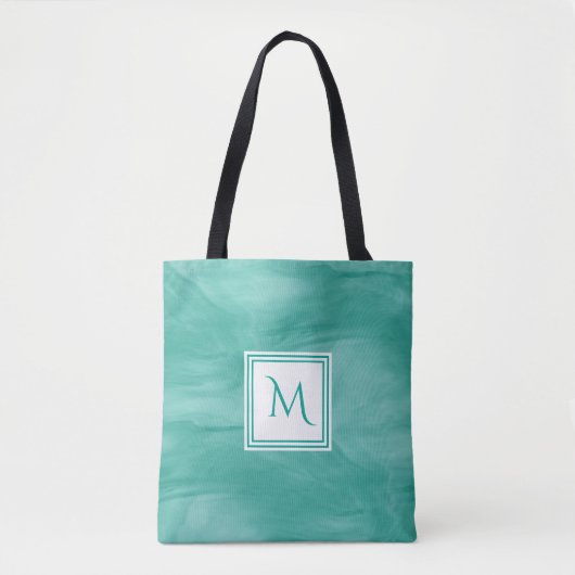 Tote Bag Simple Turquoise Vert subtil marbre Moderne Monogr (Devant)
