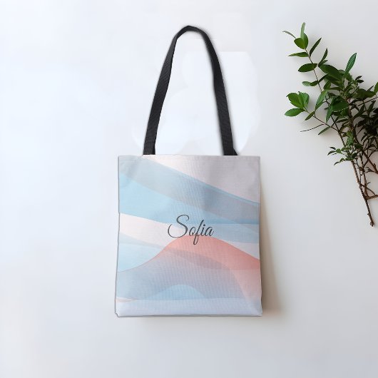 Tote Bag Simple vague de corail bleu minimal avec nom
