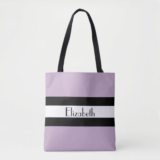 Tote Bag Simple violet noir et blanc avec nom (Devant)