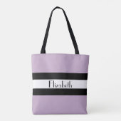 Tote Bag Simple violet noir et blanc avec nom (Dos)